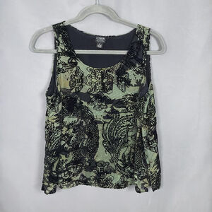 Citron Santa Monica Top Size 3X Green Black Silk Velvet Burnout Sleeveless Artsy